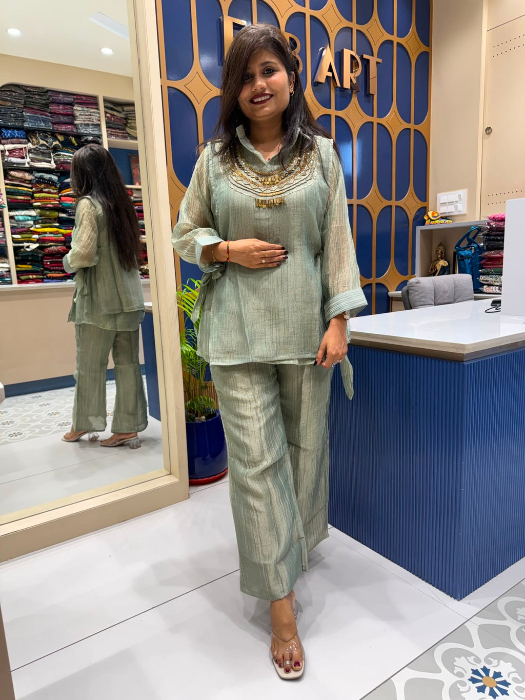 Blueish Golden Co-ord Set: 203