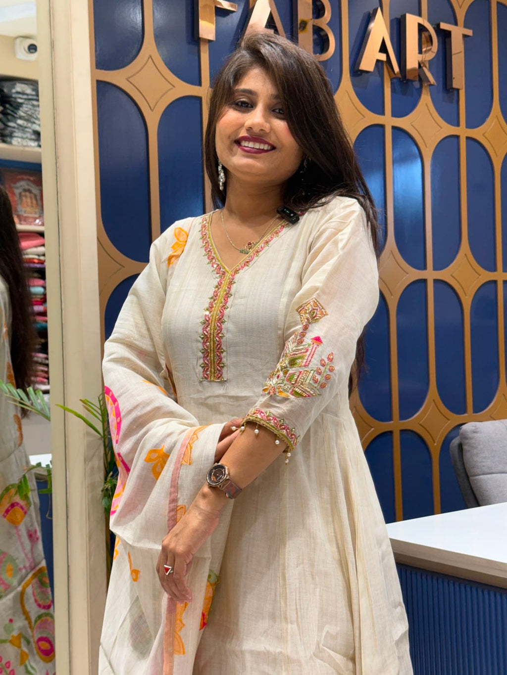 Jamdani White Anarkali: 268