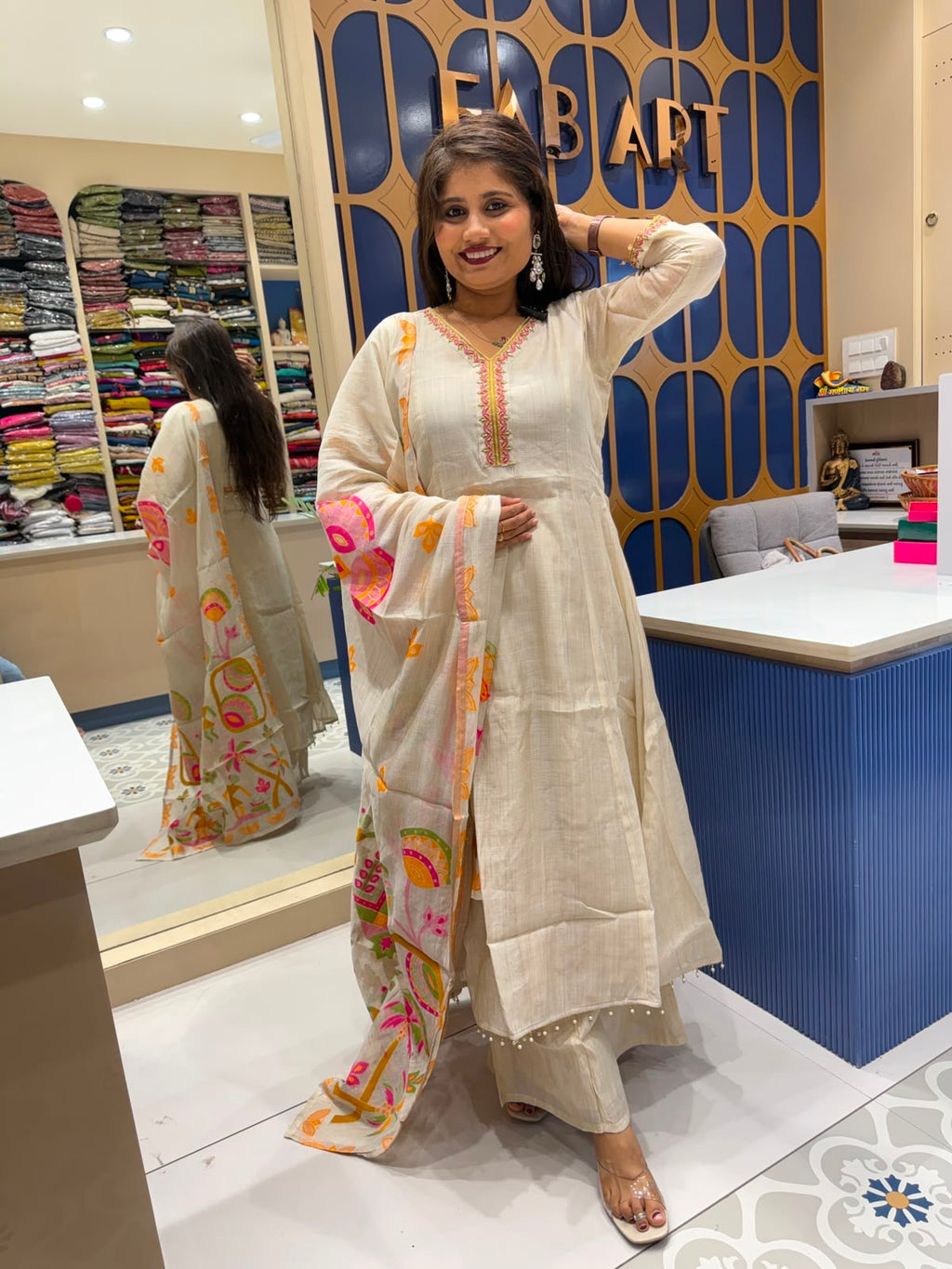 Jamdani White Anarkali: 268