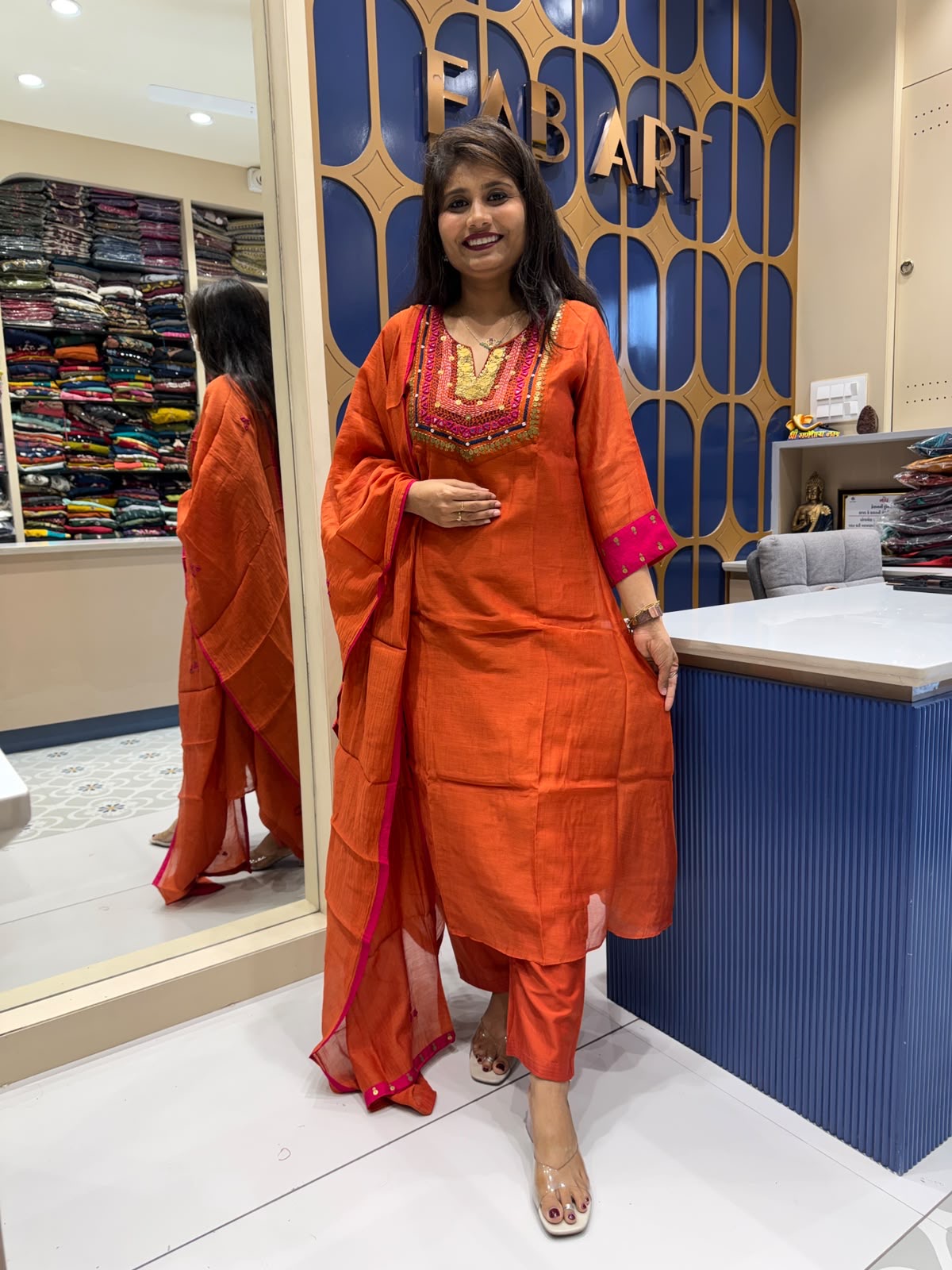 Orange Banaras Mul Chanderi: 227