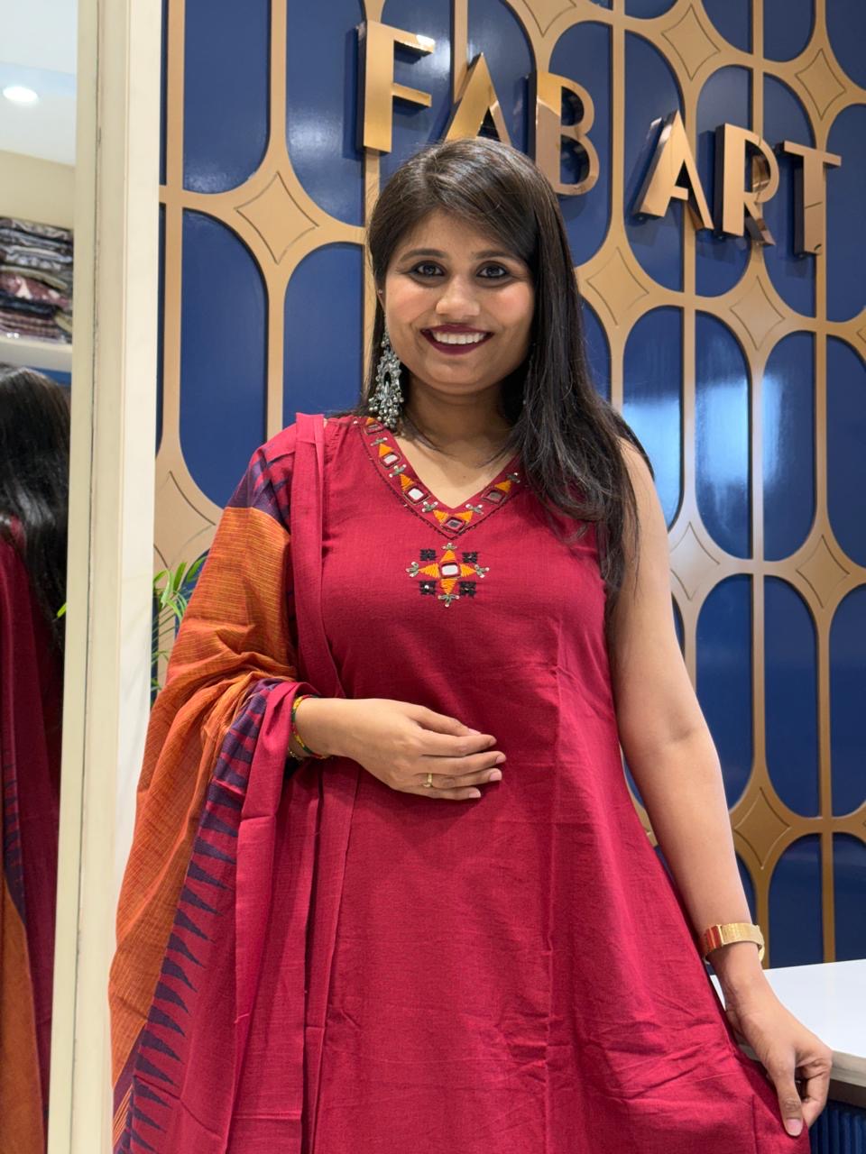 Cherry Red Dupatta Dress: 288