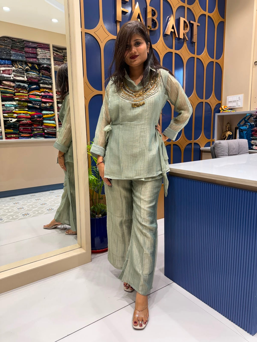 Blueish Golden Co-ord Set: 203