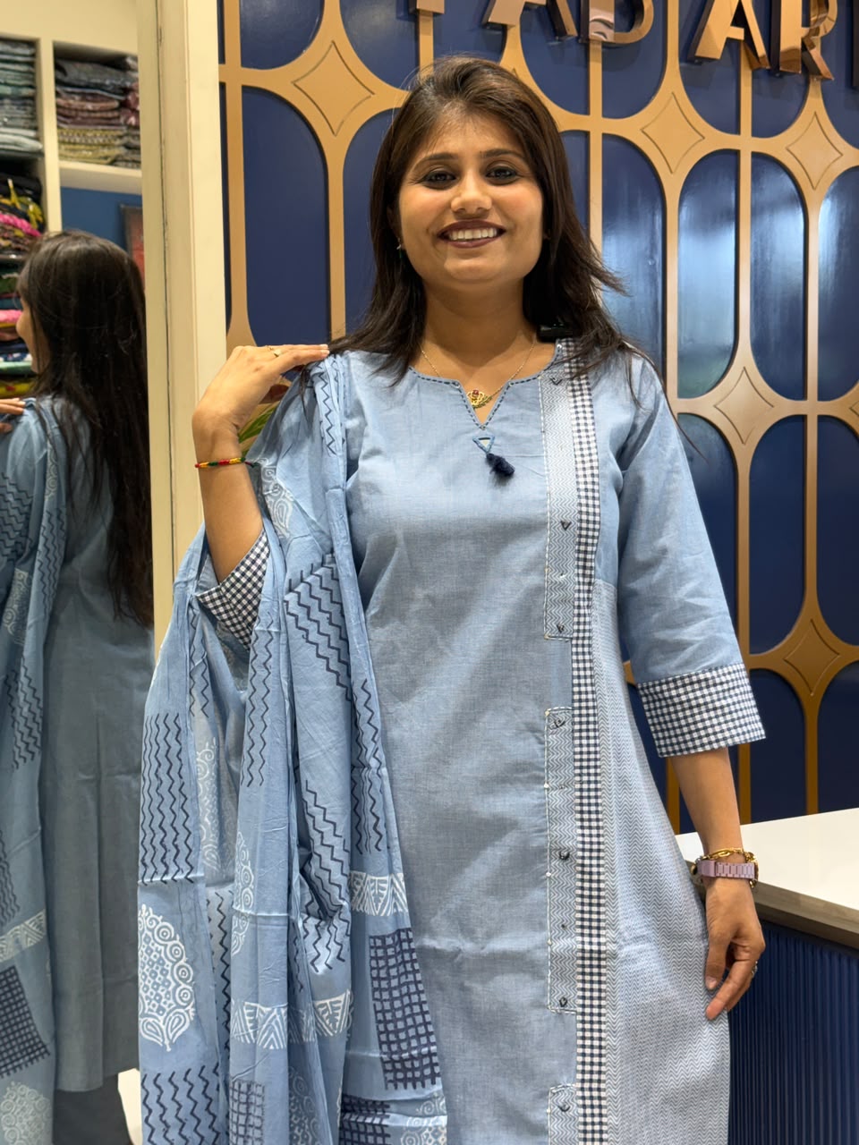 Denim Look Duppata Dress: 318