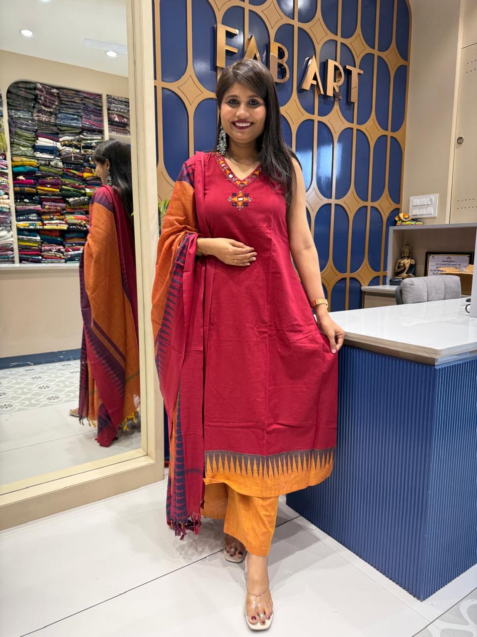Cherry Red Dupatta Dress: 288