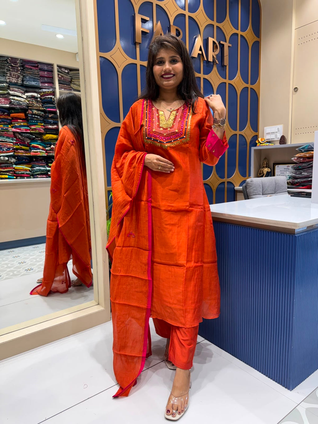 Orange Banaras Mul Chanderi: 227