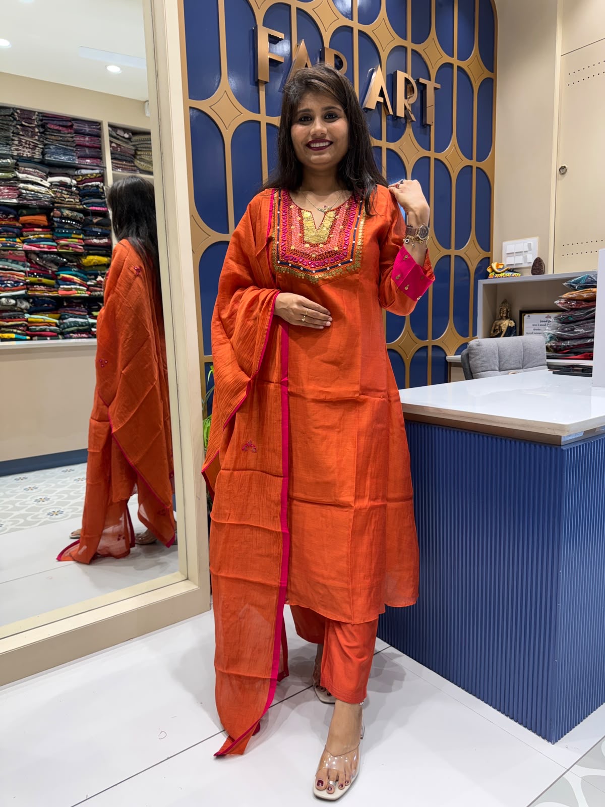Orange Banaras Mul Chanderi: 227