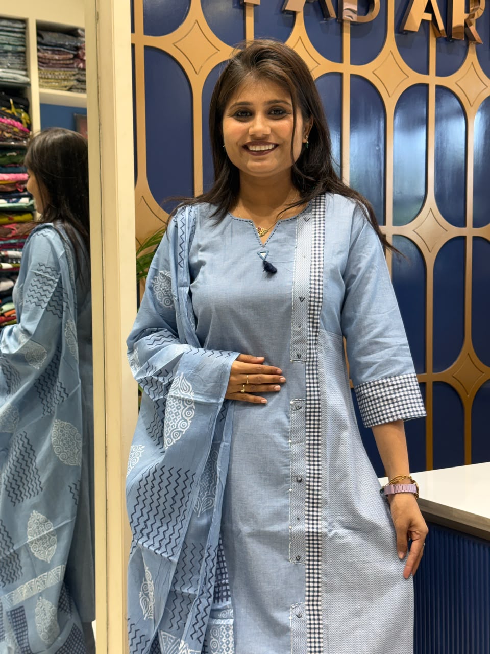 Denim Look Duppata Dress: 318