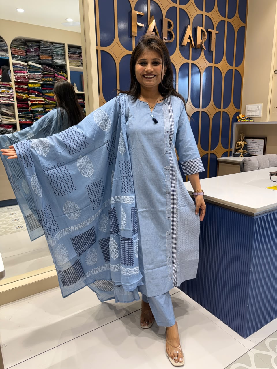 Denim Look Duppata Dress: 318