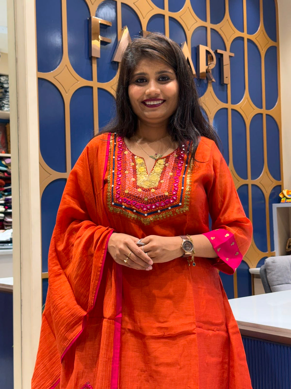 Orange Banaras Mul Chanderi: 227