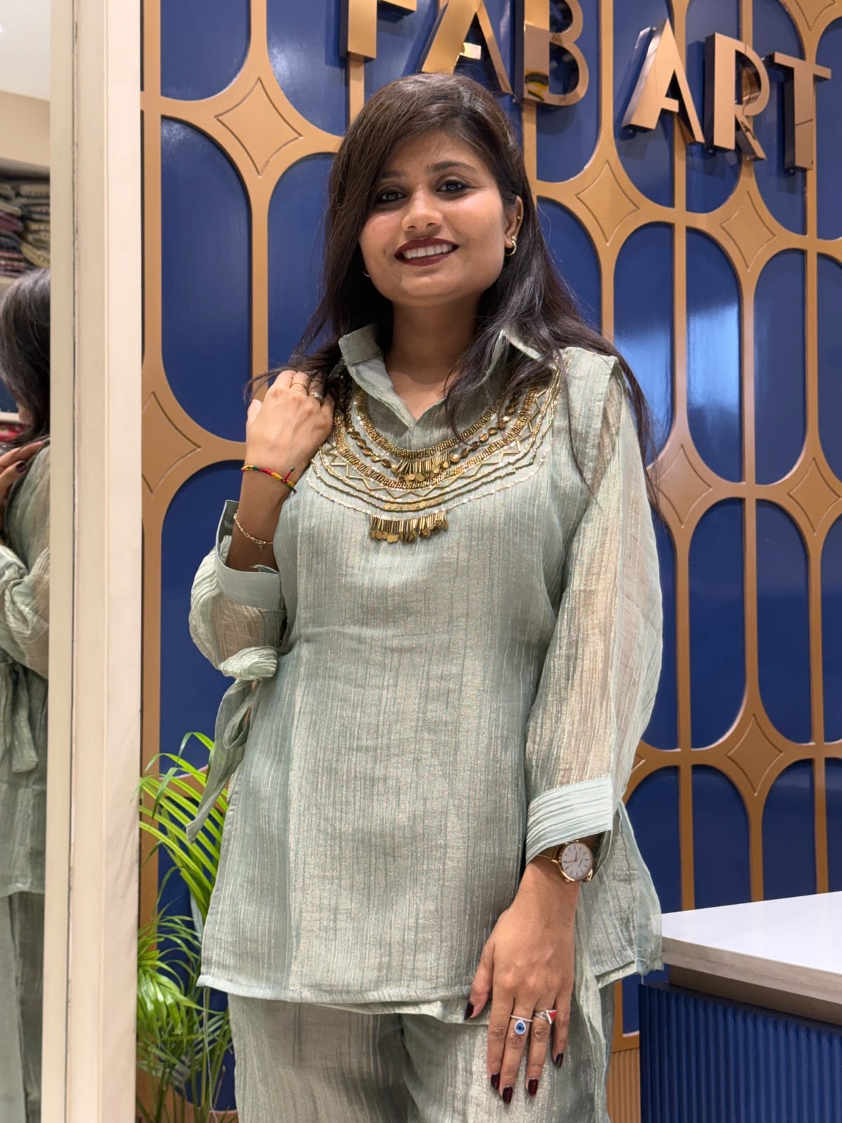 Blueish Golden Co-ord Set: 203