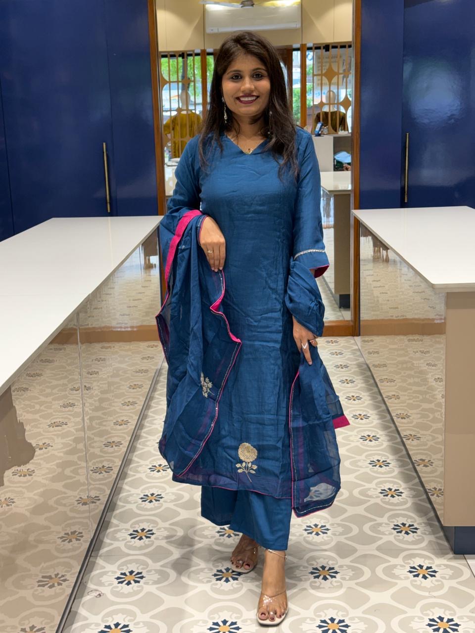 Blue Mul Chanderi: 265