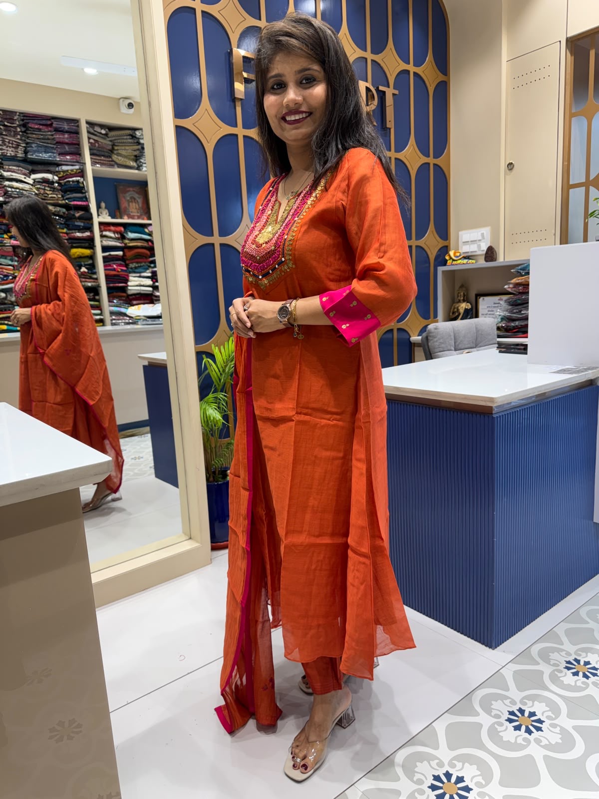 Orange Banaras Mul Chanderi: 227