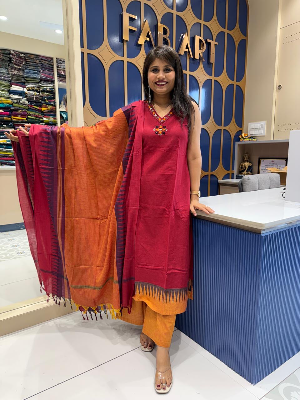 Cherry Red Dupatta Dress: 288