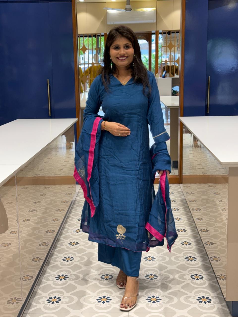 Blue Mul Chanderi: 265