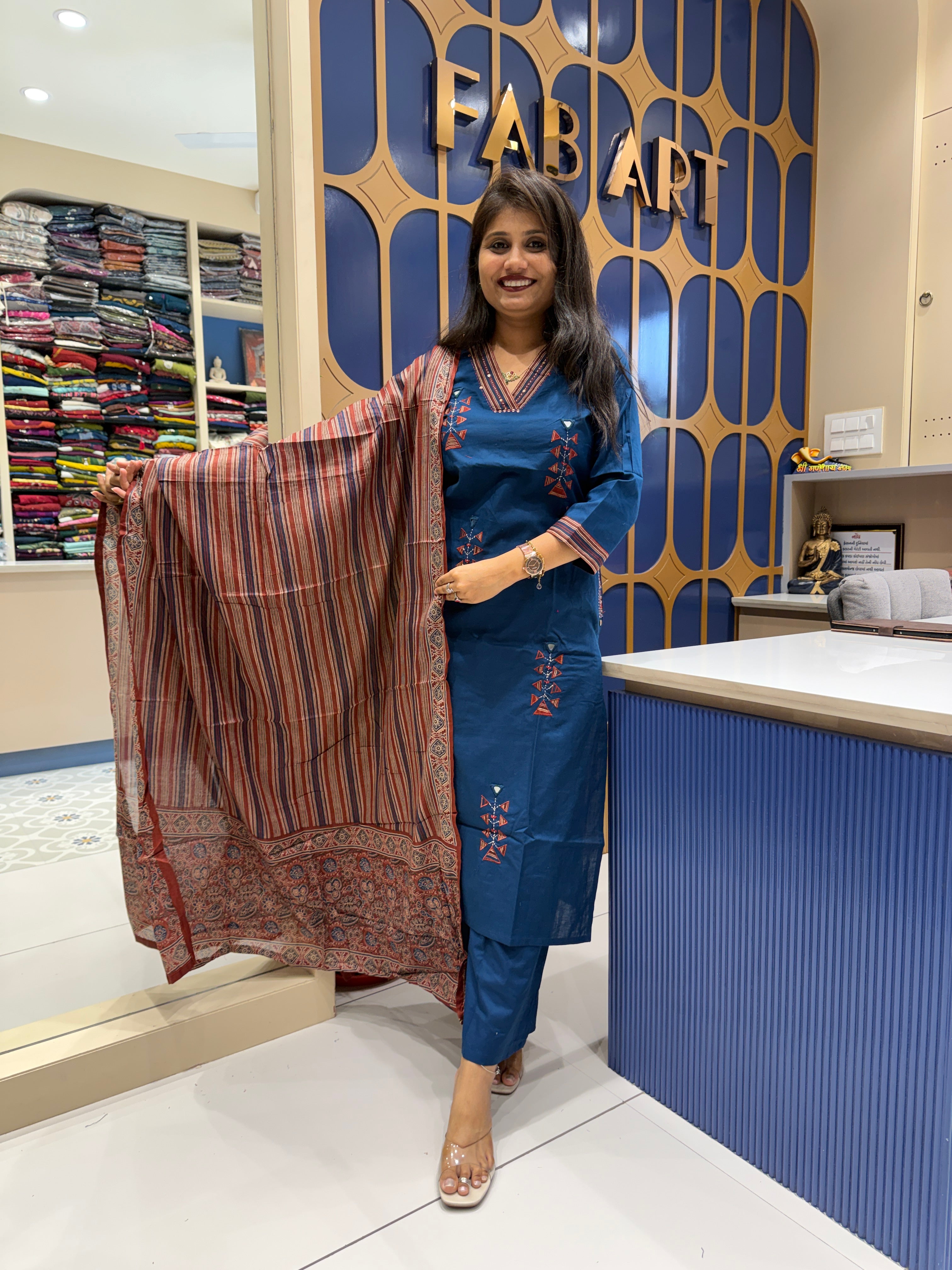 Printed Ajarakh Duppata Dress: 157