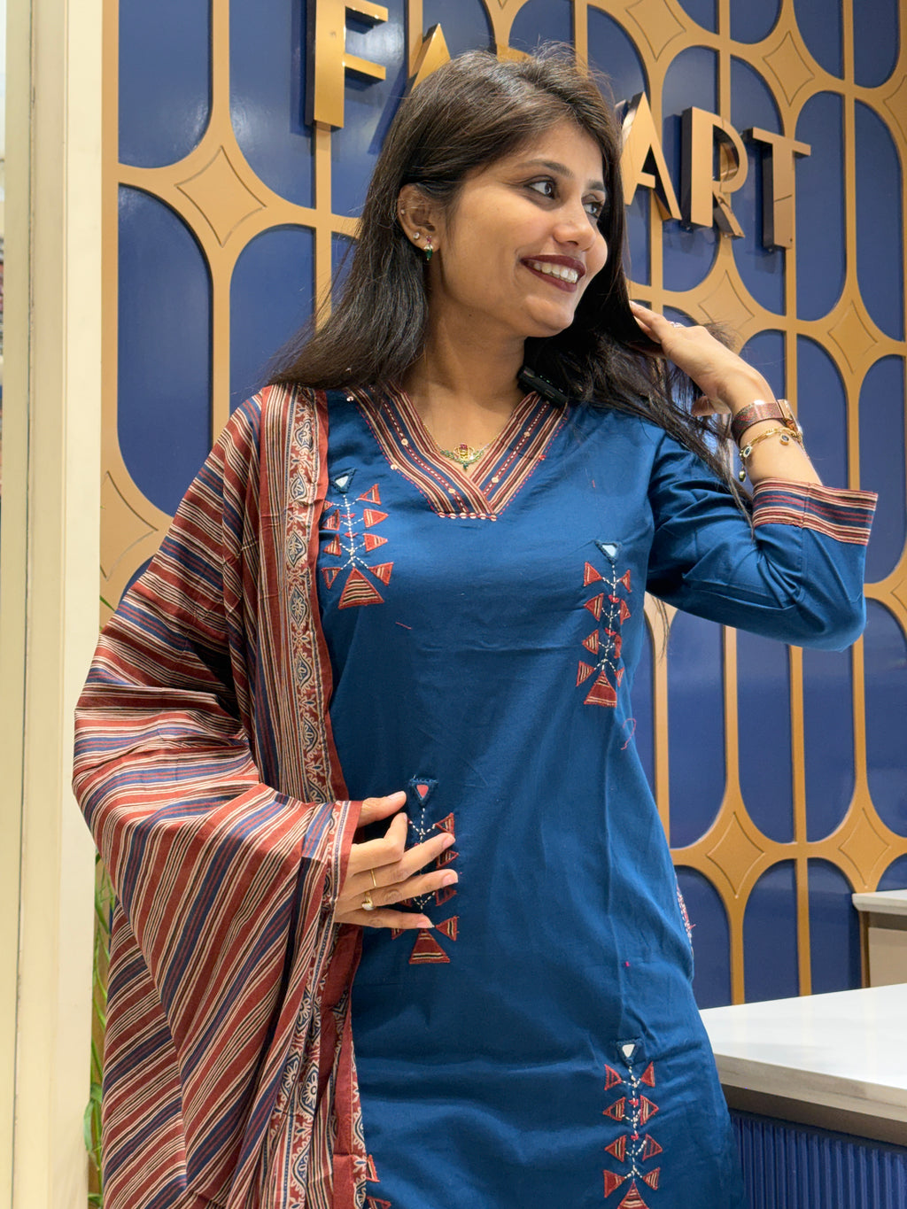 Printed Ajarakh Duppata Dress: 157