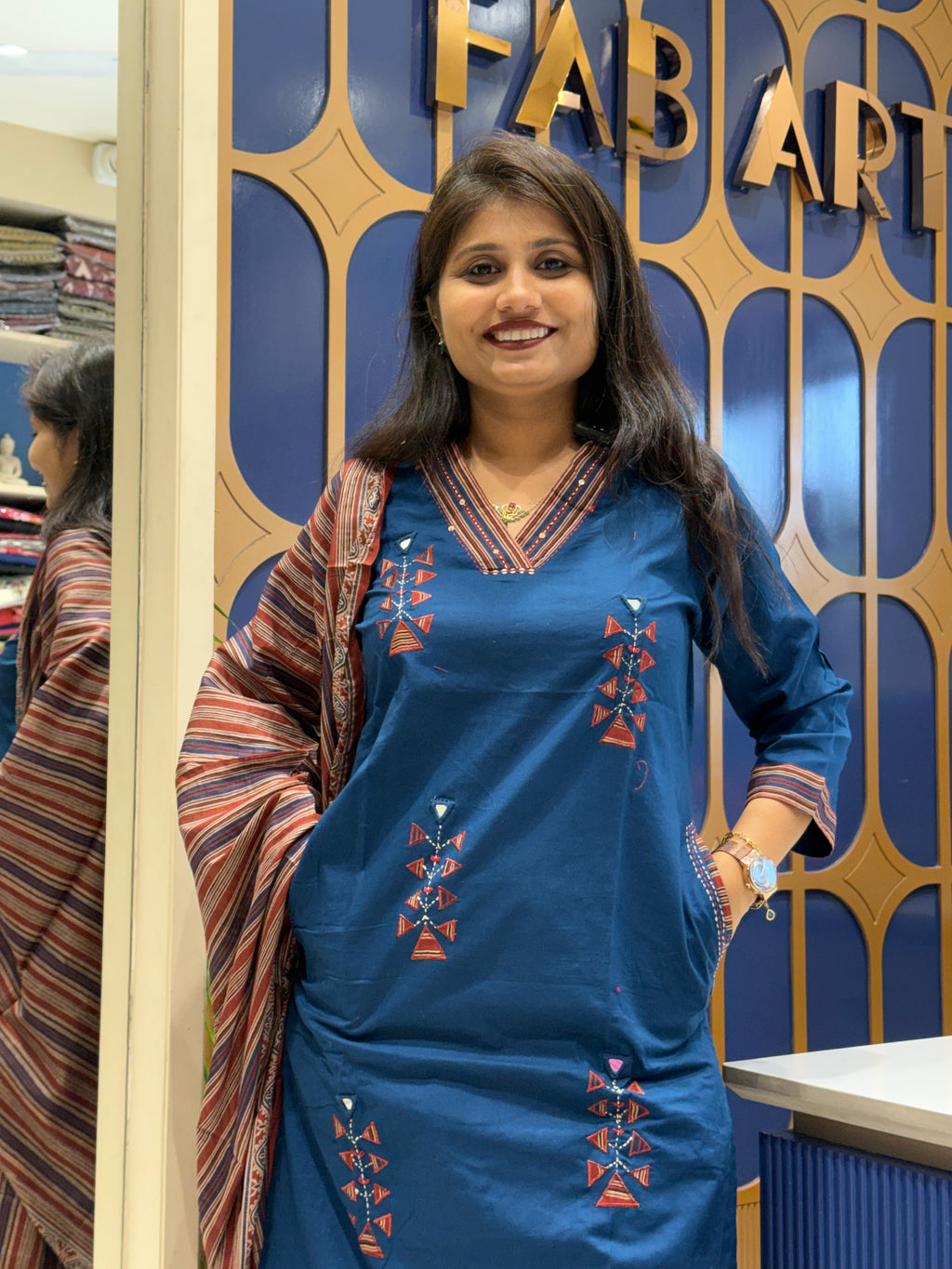 Printed Ajarakh Duppata Dress: 157
