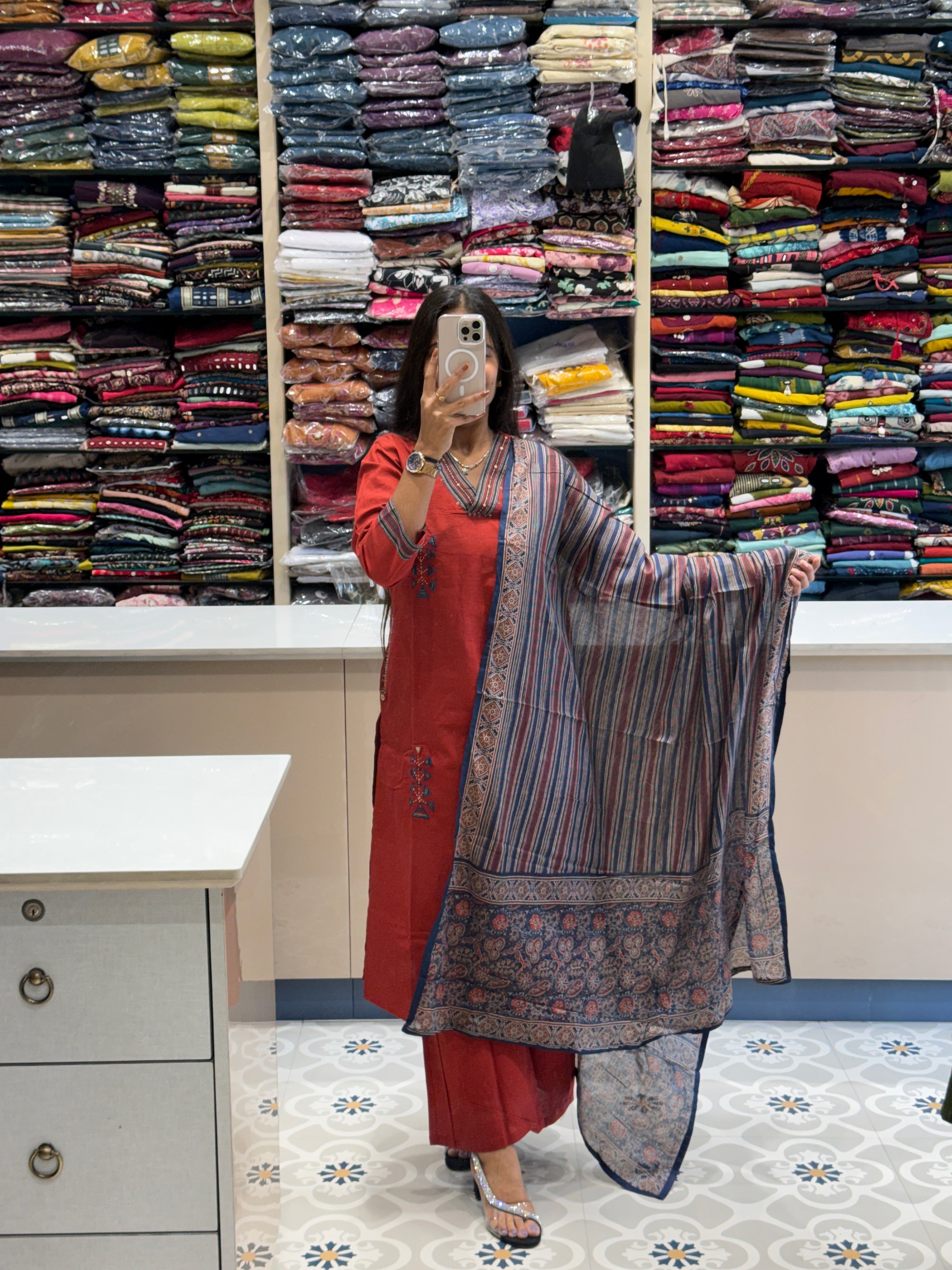 Printed Ajarakh Duppata Dress: 157