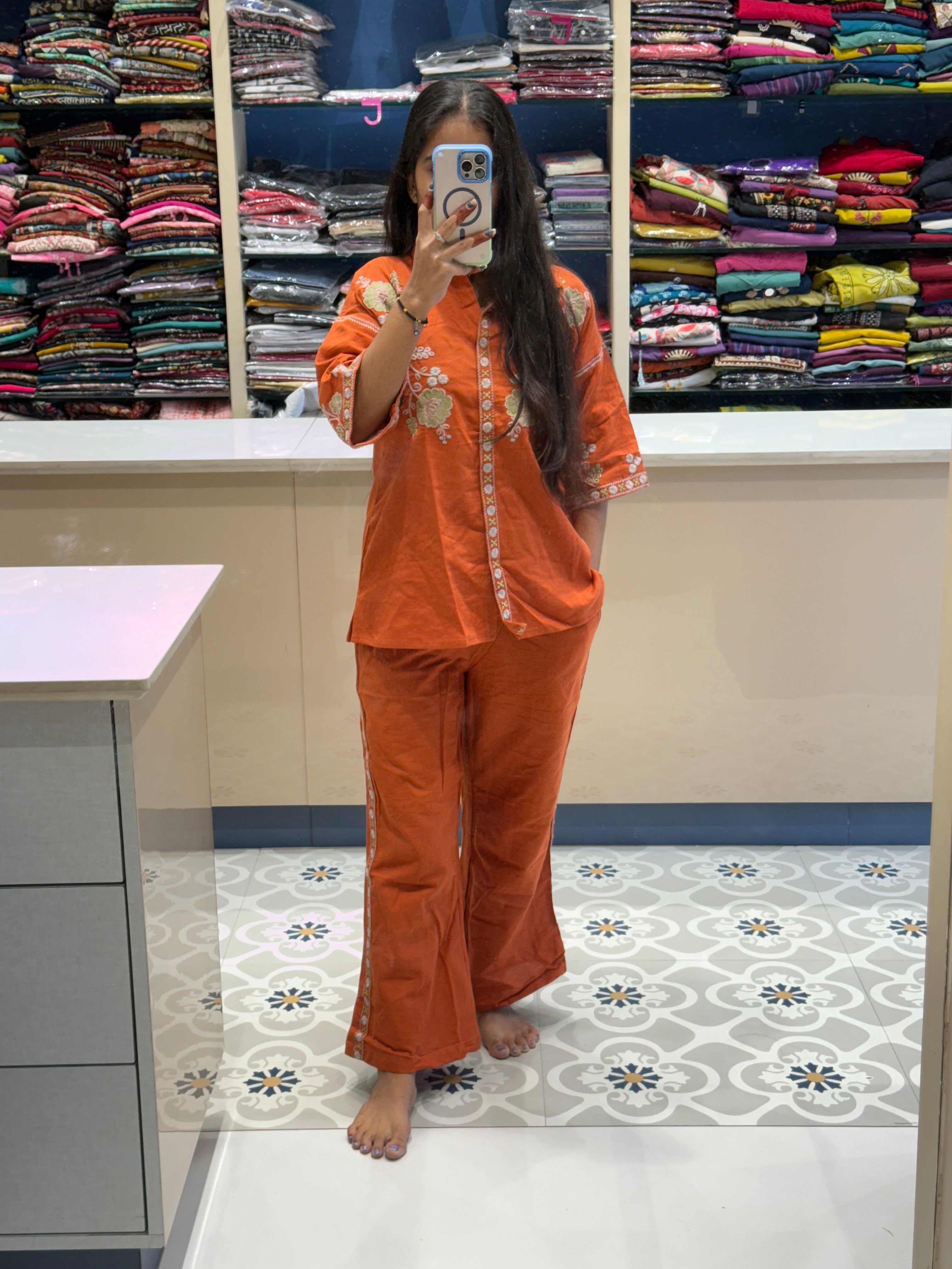 Linen Cord Set Embroidery Work Designer Sleeve: 0011