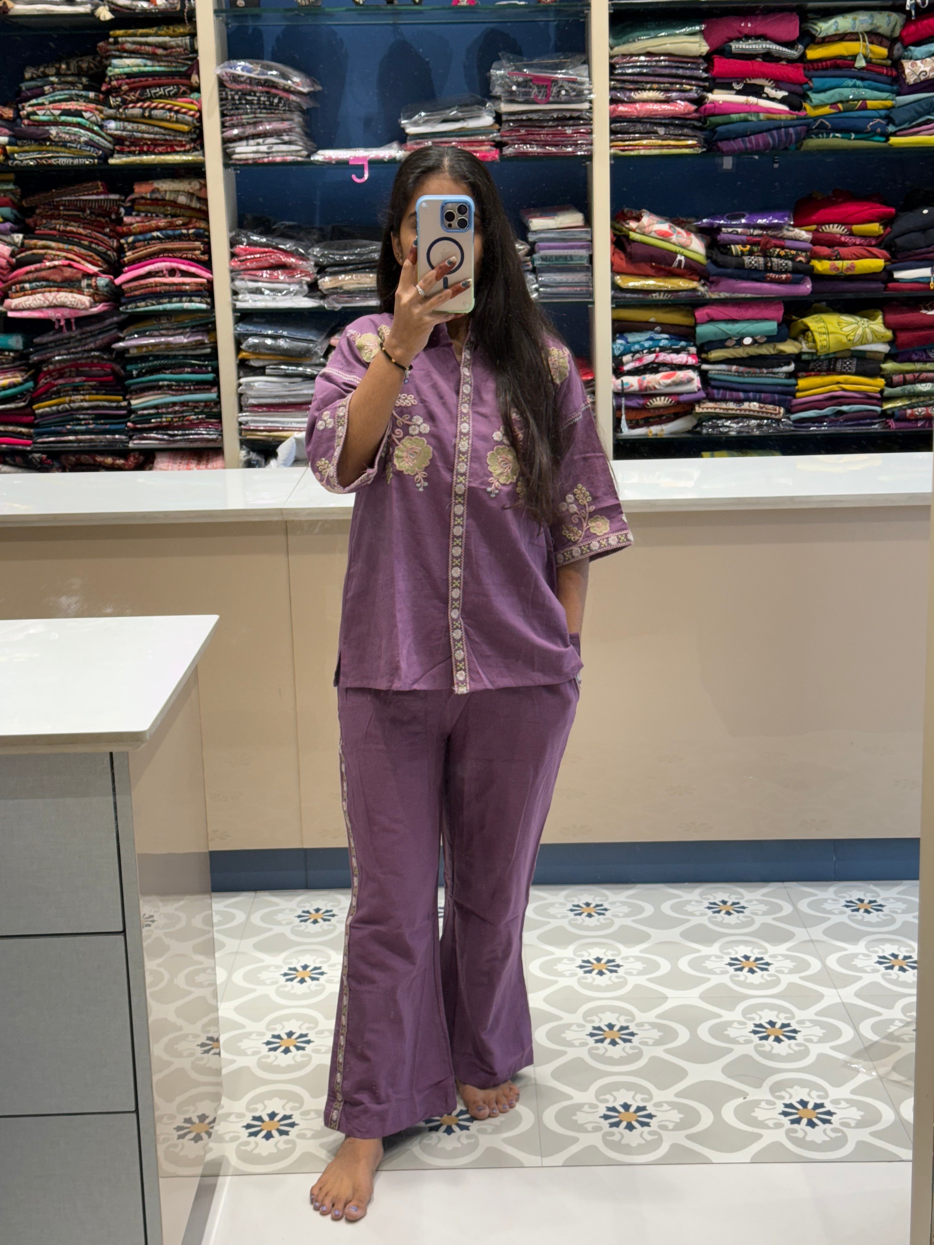 Linen Cord Set Embroidery Work Designer Sleeve: 0011