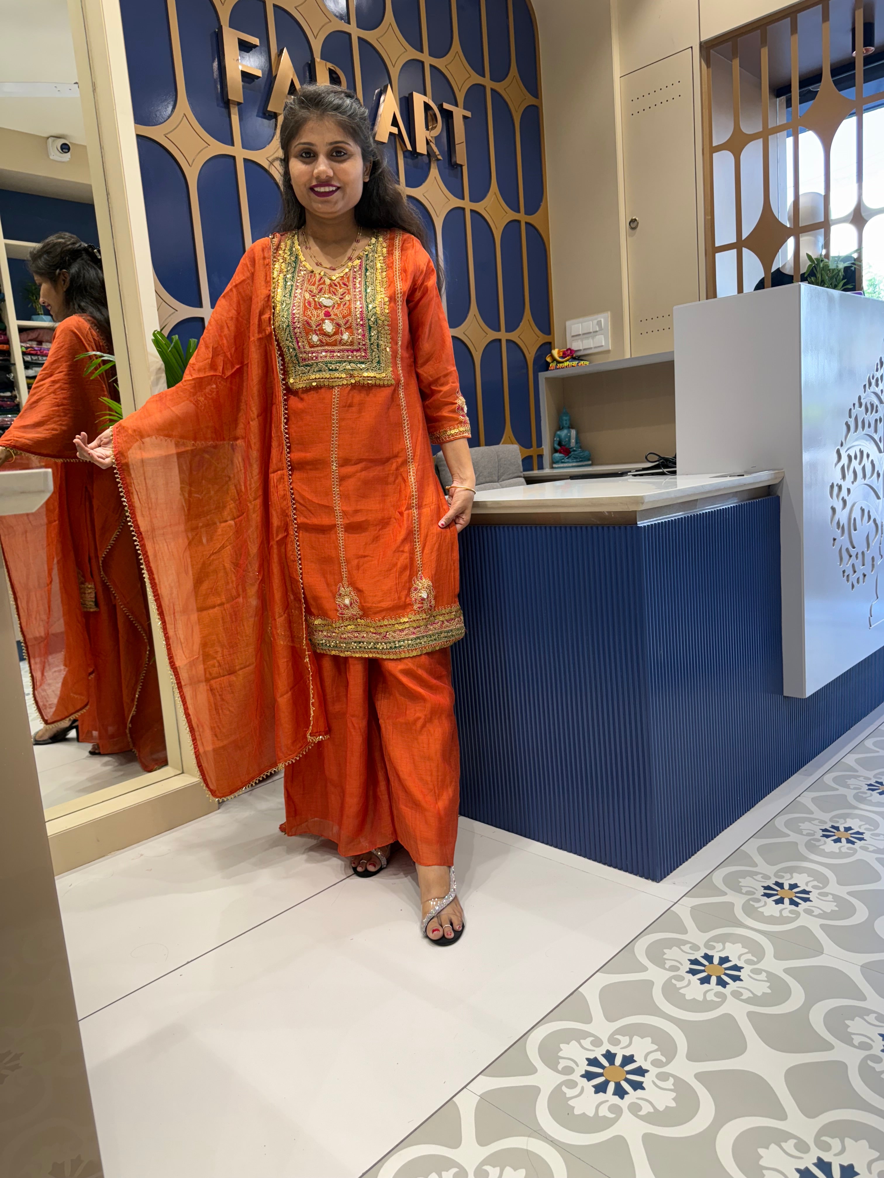 Pure Mal Chanderi Rust Dress: 0014