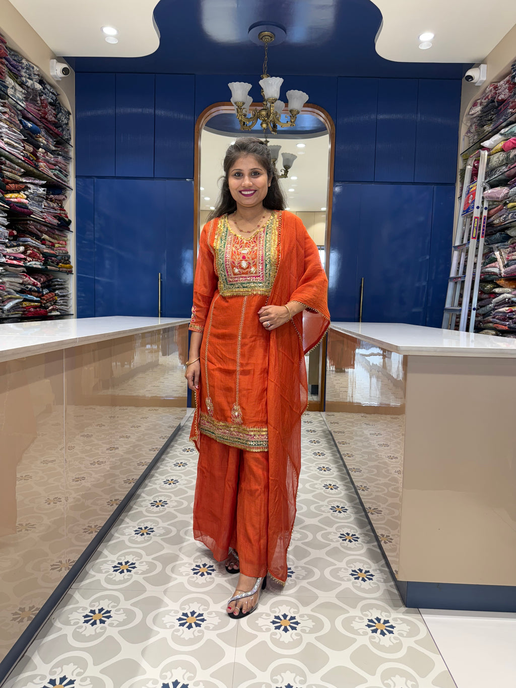 Pure Mal Chanderi Rust Dress: 0014