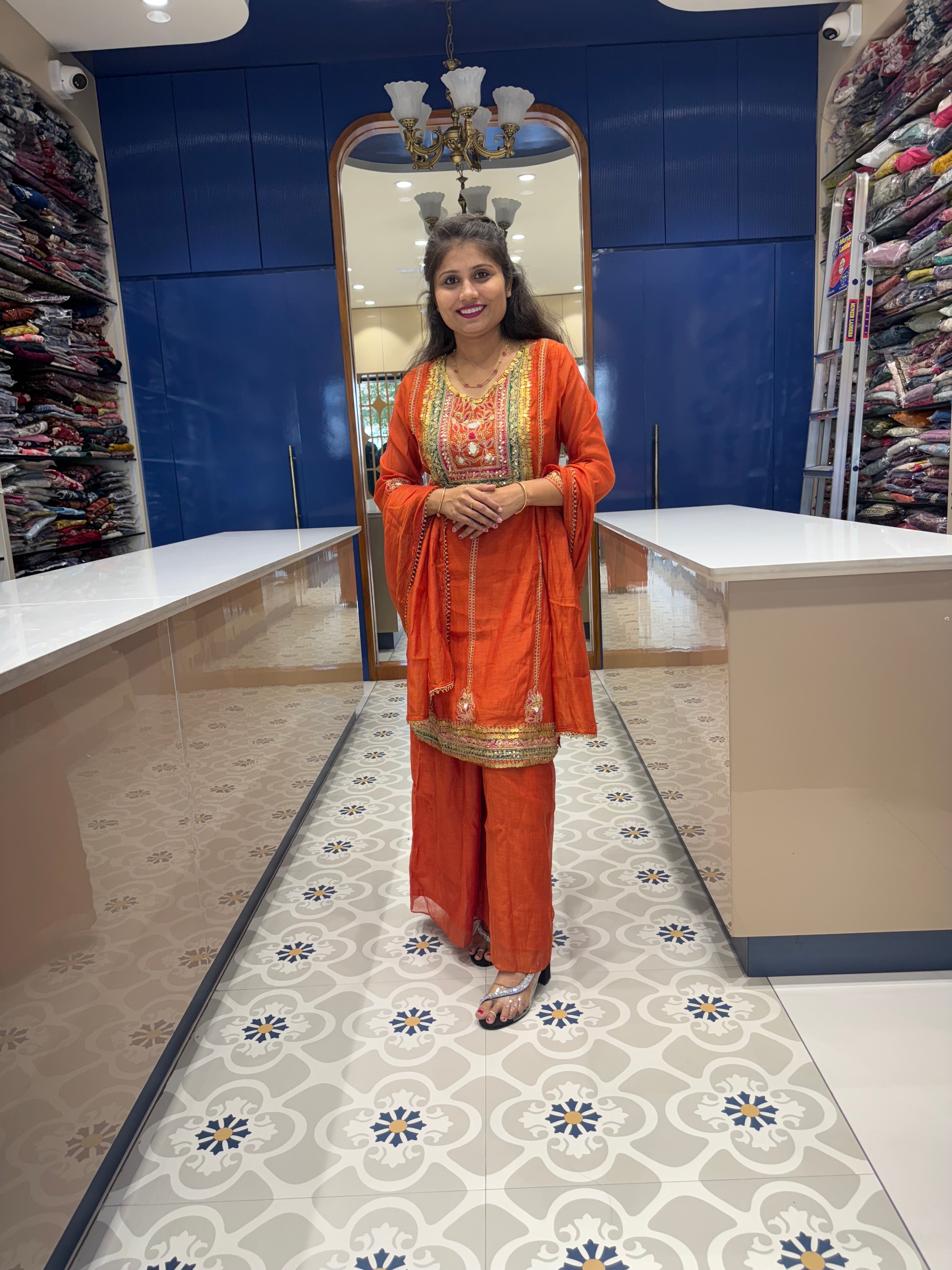 Pure Mal Chanderi Rust Dress: 0014