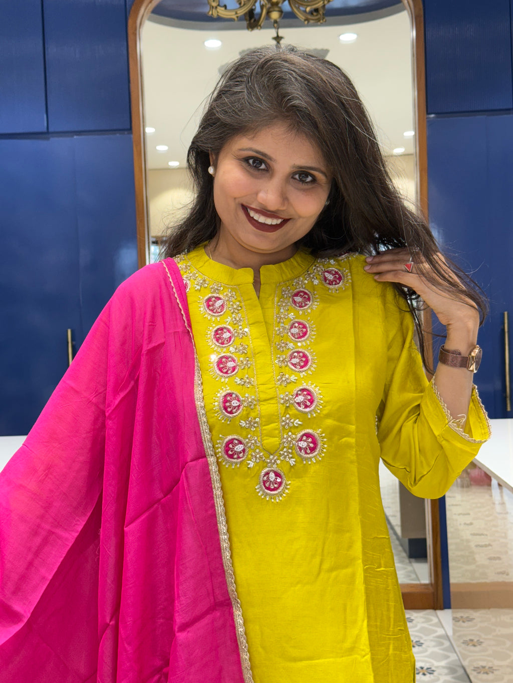 Lemon Yellow Colour Pink Duppata Dress Wedding Special: 0003