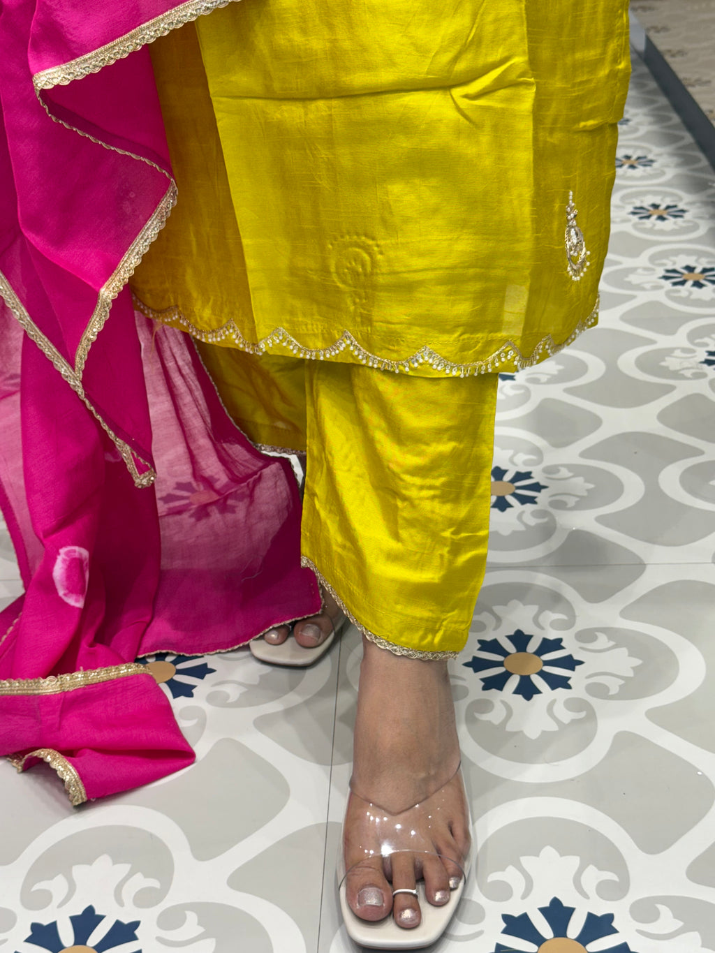 Lemon Yellow Colour Pink Duppata Dress Wedding Special: 0003