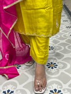 Lemon Yellow Colour Pink Duppata Dress Wedding Special: 0003