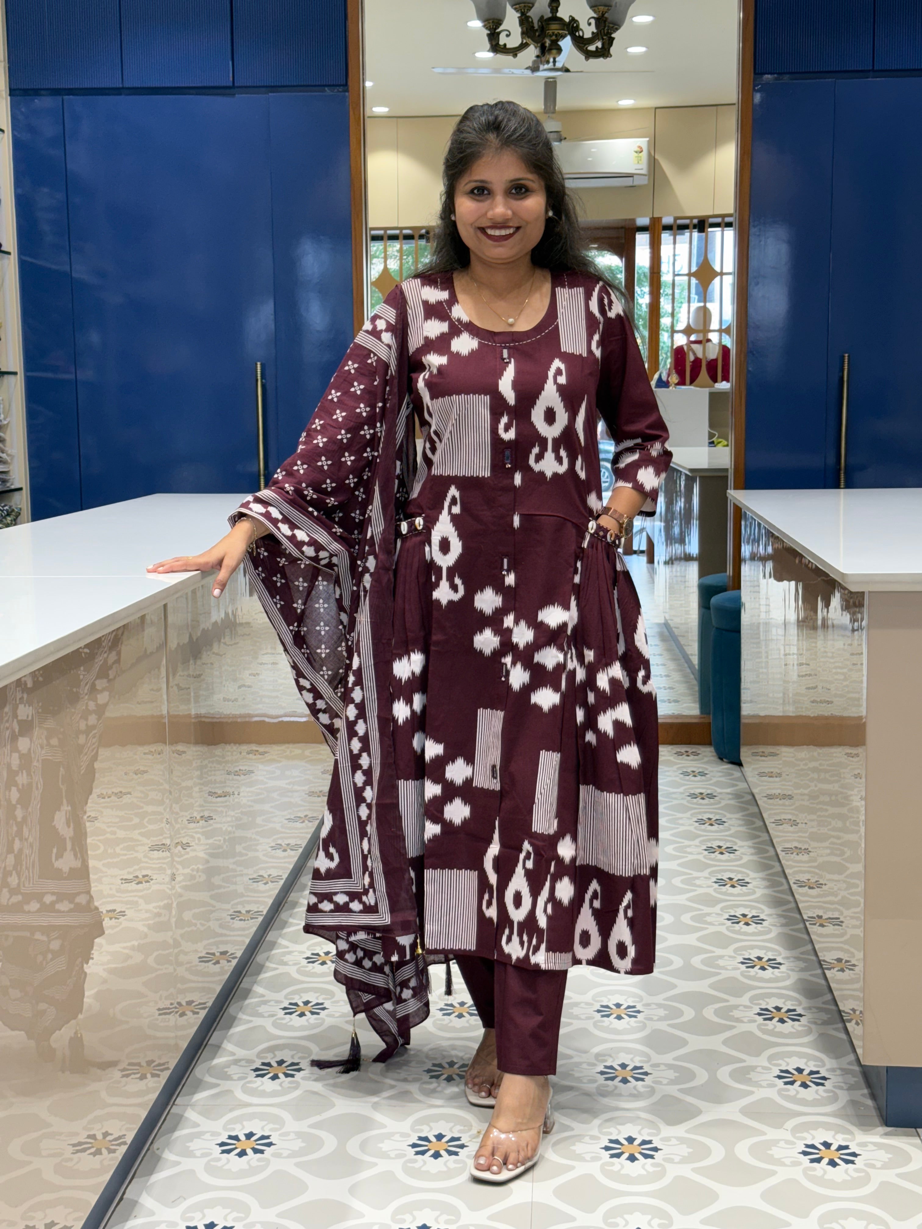 Ikkat Print Pure Cotton Dress: 0002