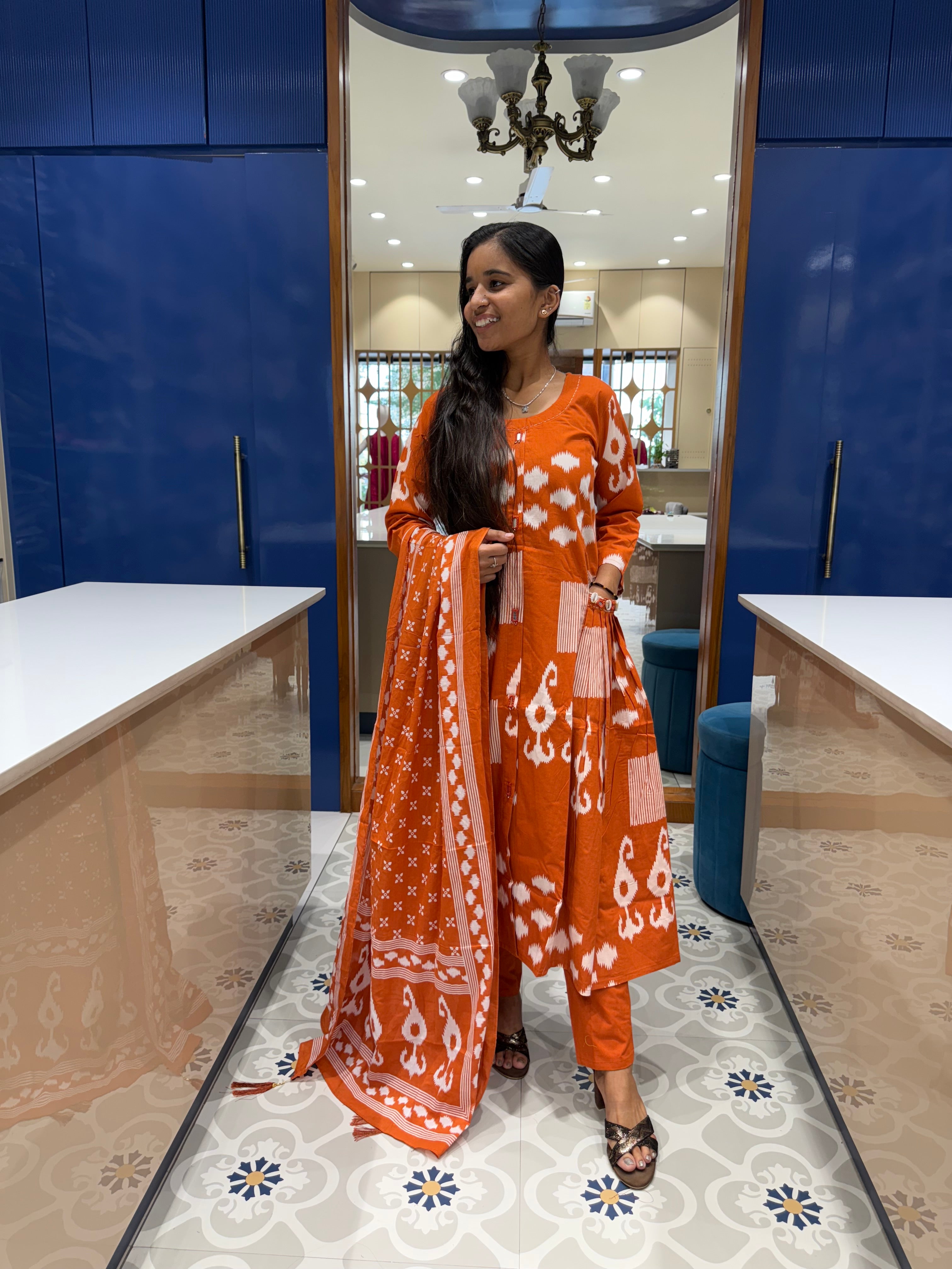 Ikkat Print Pure Cotton Dress: 0002