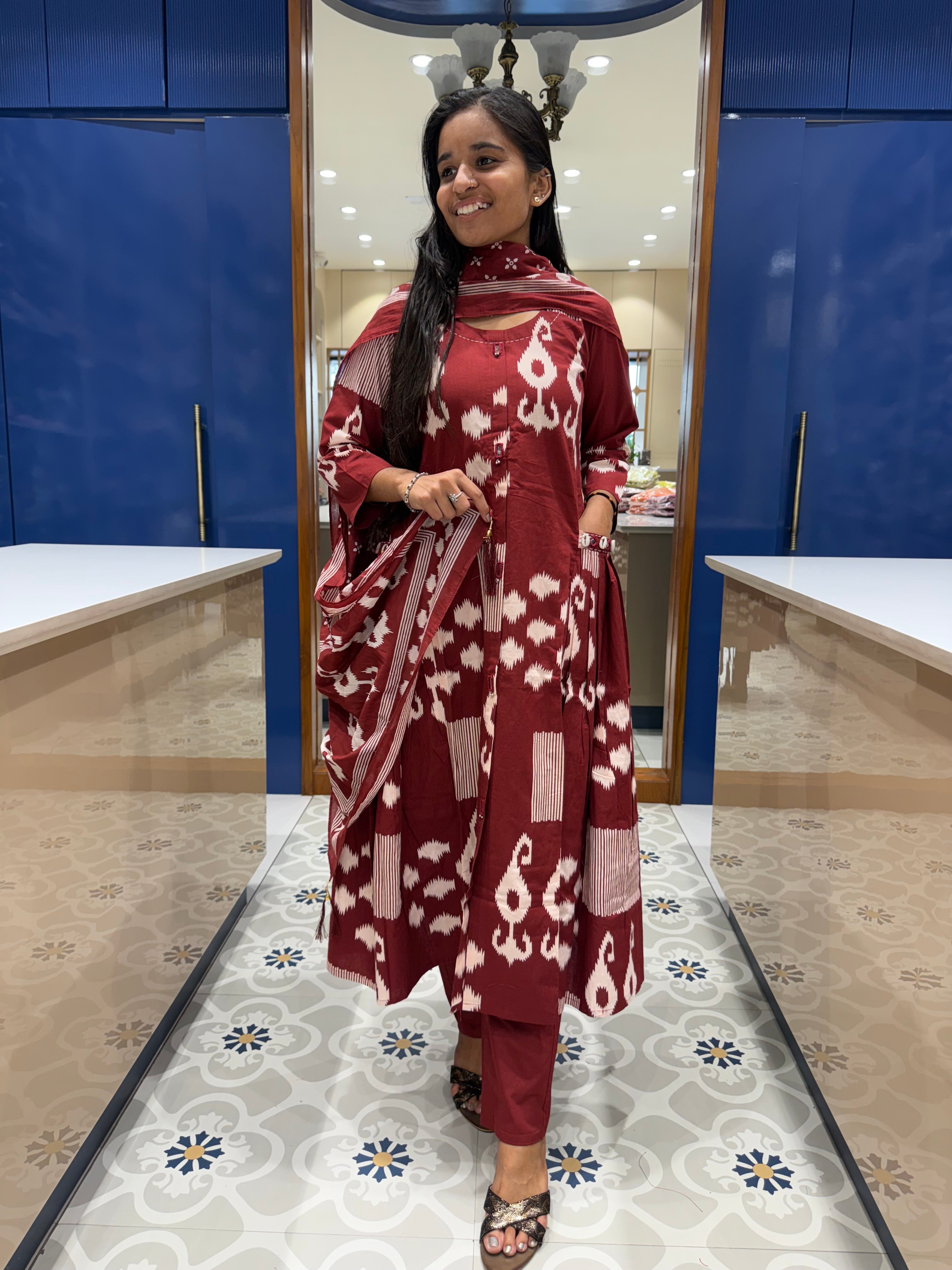 Ikkat Print Pure Cotton Dress: 0002