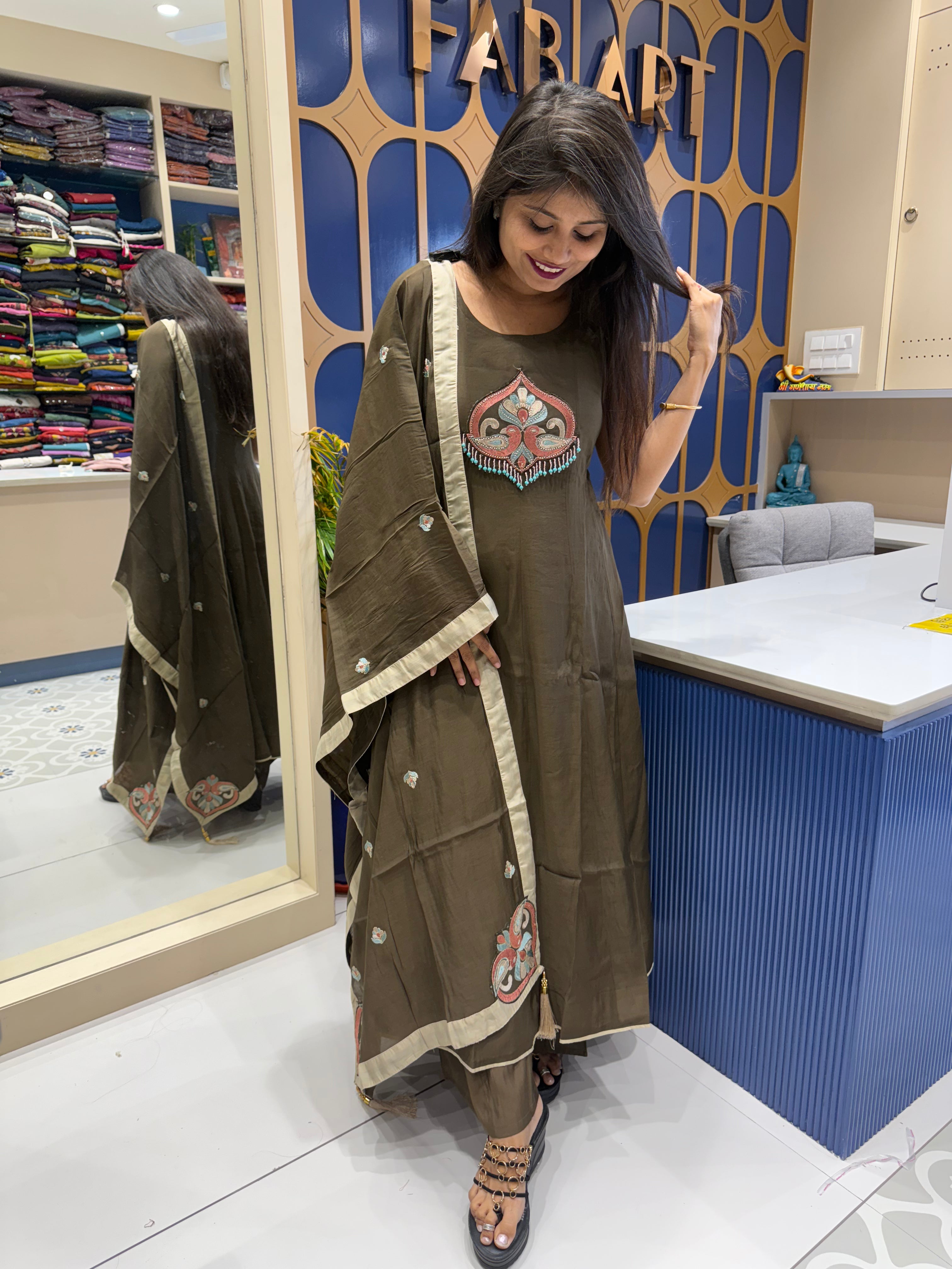 Silk Patch Work Dupatta: 0022