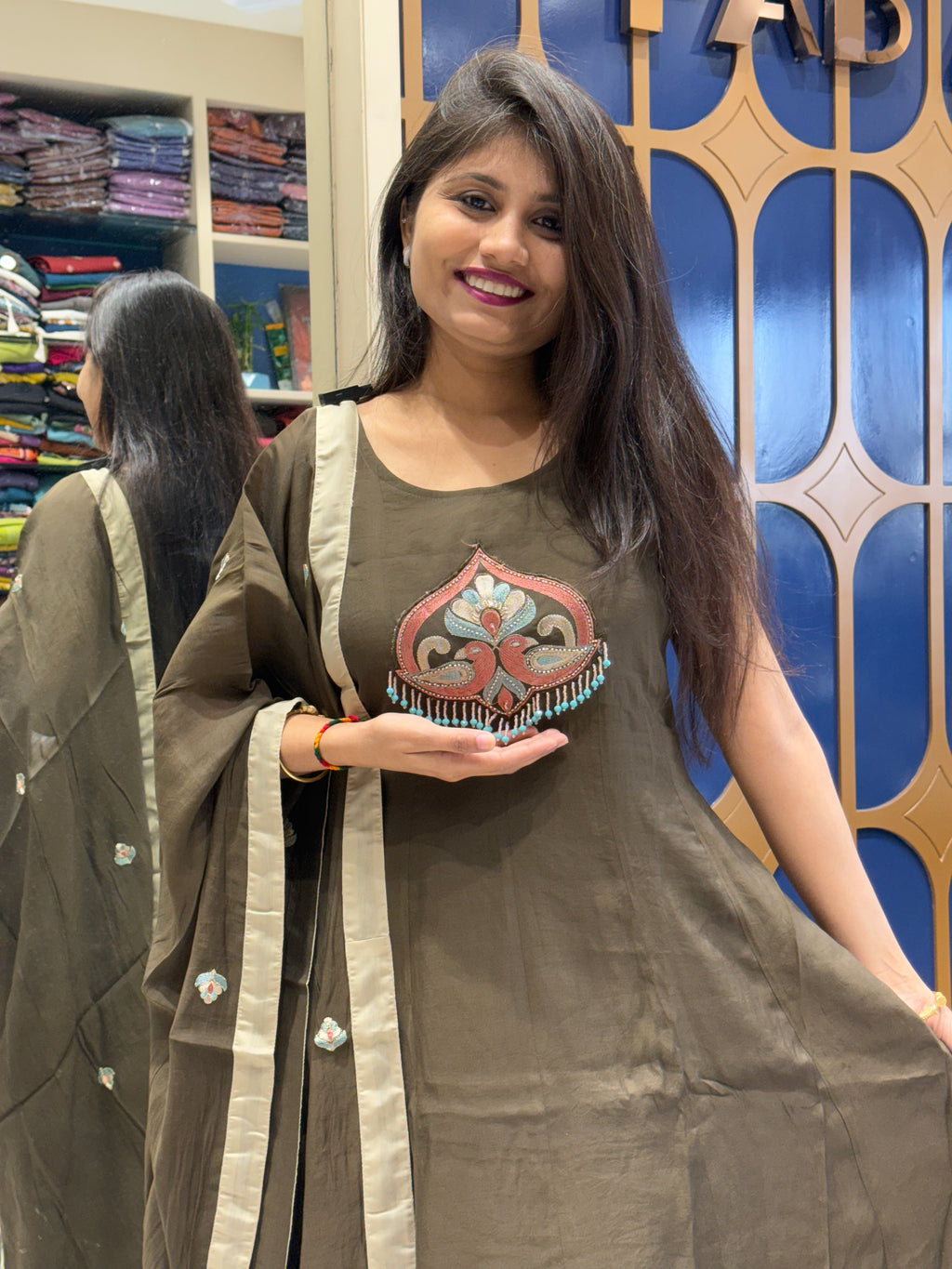 Silk Patch Work Dupatta: 0022