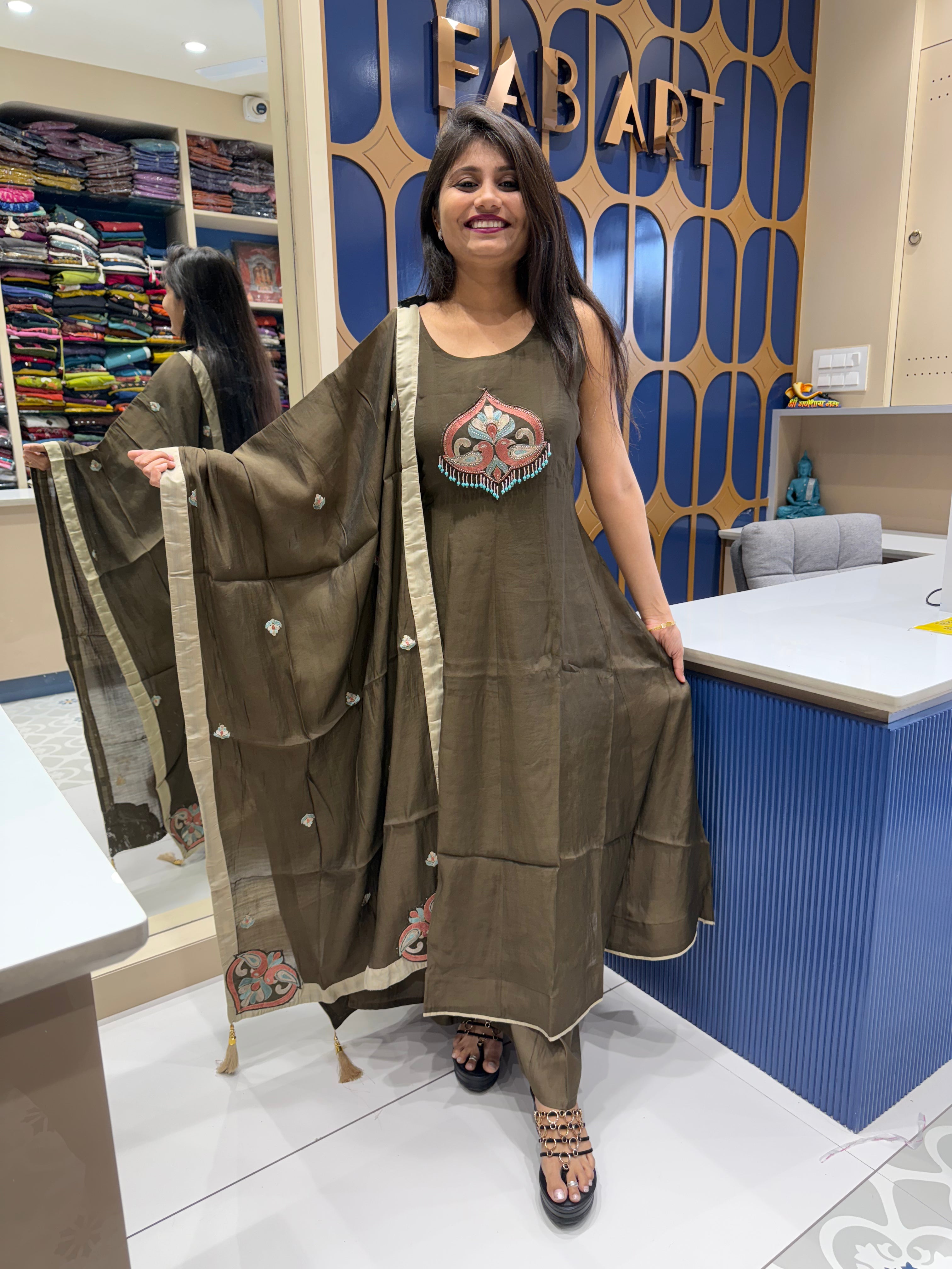 Silk Patch Work Dupatta: 0022