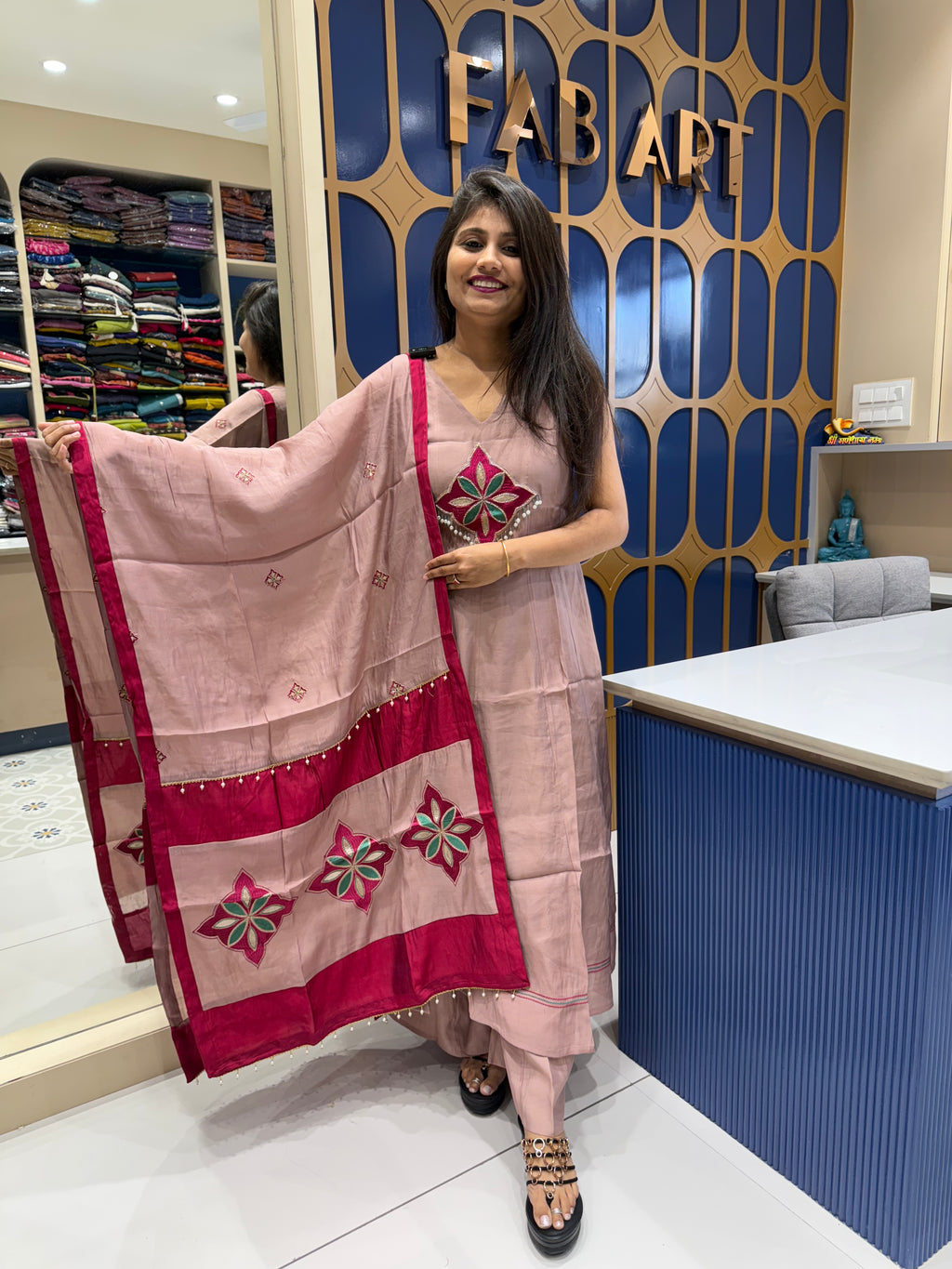 Silk Patch Work Dupatta: 0022