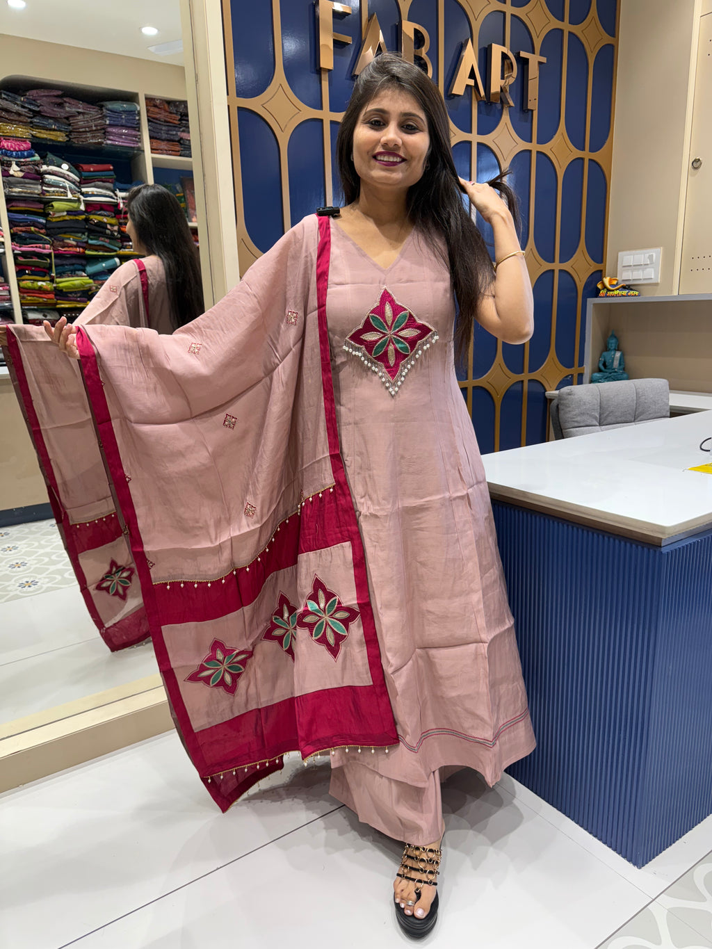 Silk Patch Work Dupatta: 0022