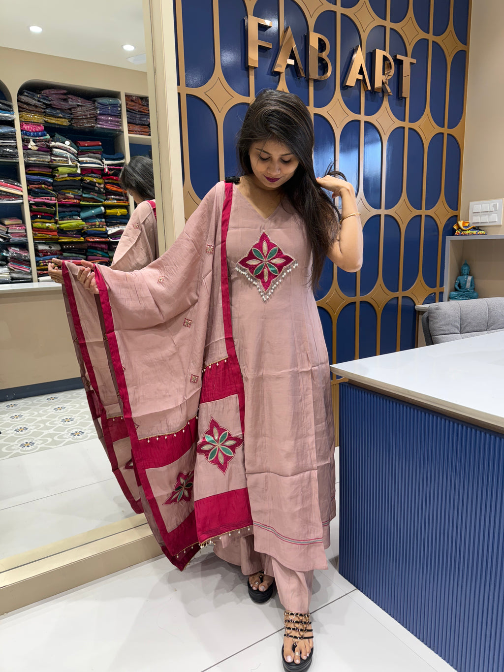 Silk Patch Work Dupatta: 0022