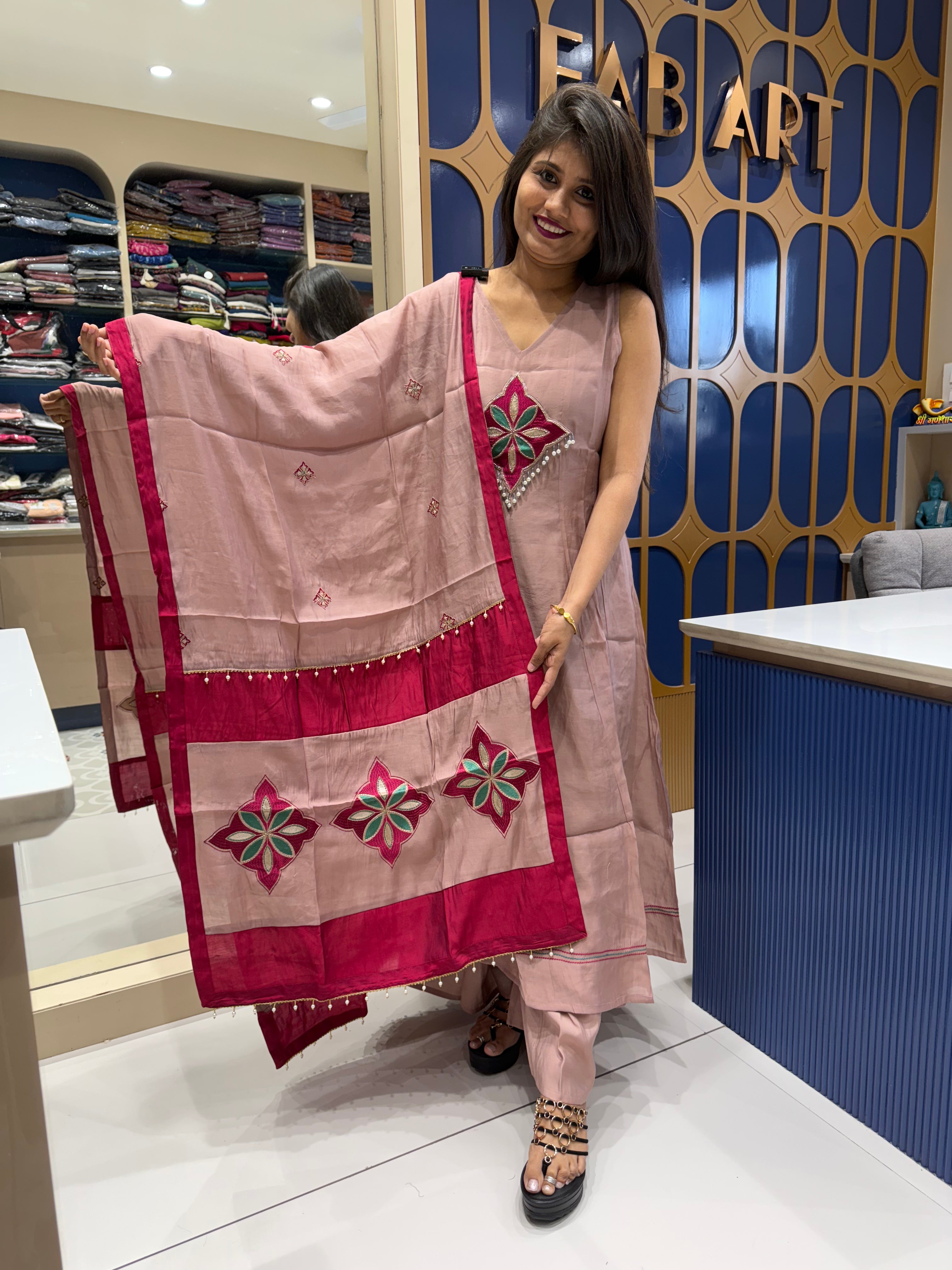 Silk Patch Work Dupatta: 0022